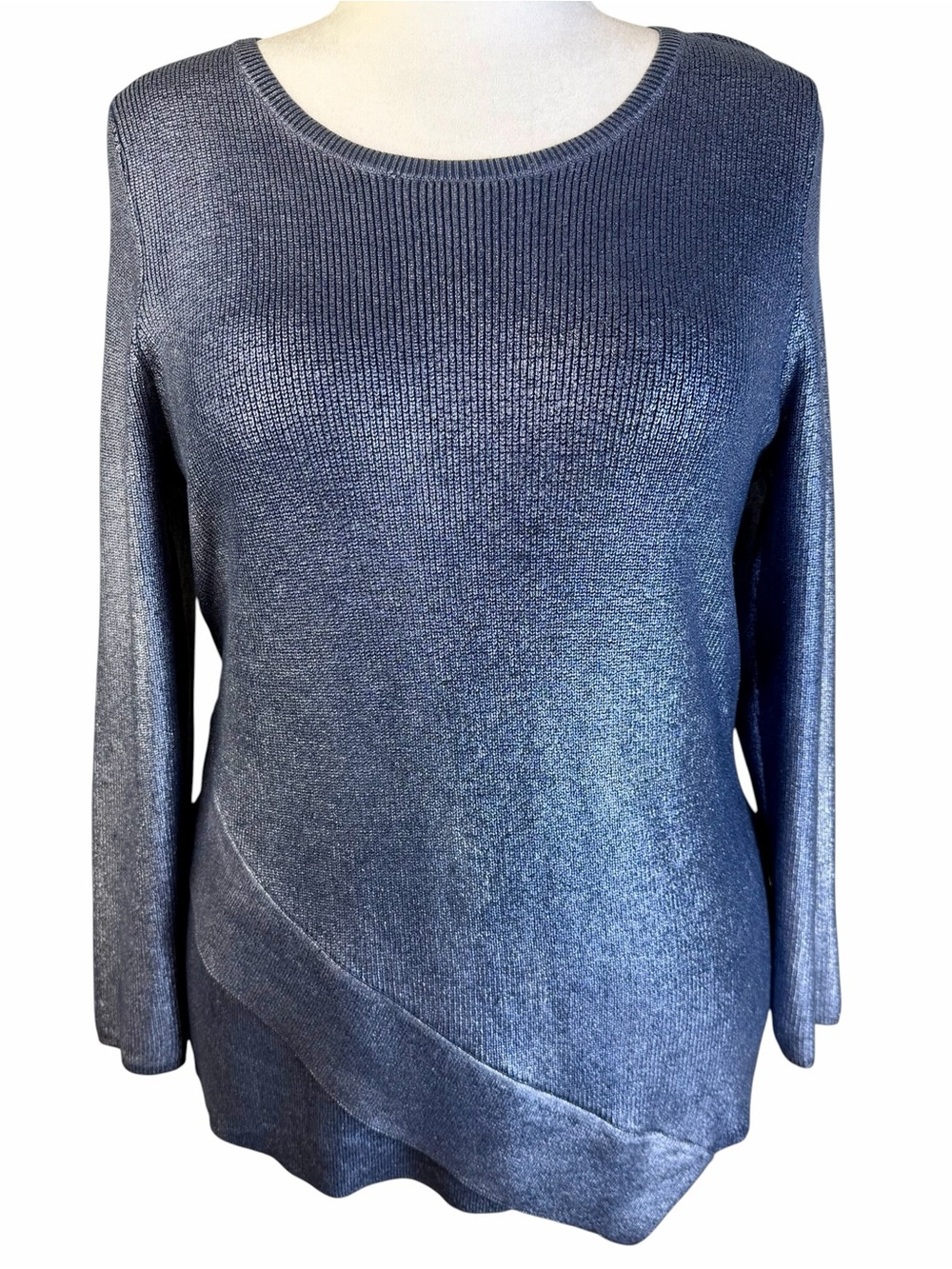 Chico's Shimmery Slate Blue Crewneck Sweater Plus Size 16 (Chico’s size 3)